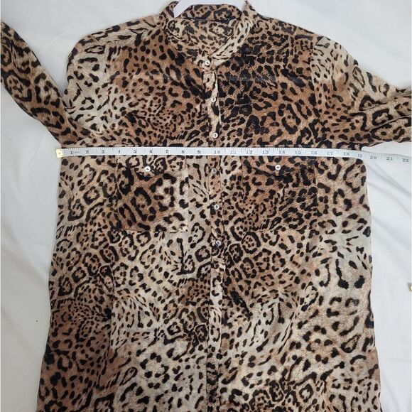 ZARA shirt big cat jaguar print oversized button‎ up cotton top M - Picture 10 of 11